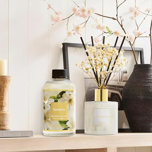 Reed Diffuser Refill Gardenia 17oz (500ml) with 8 Sticks - Premium Long-Lasting Scented Oil, Home Fragrance for Bedroom, Bathroom Home Decor - size: 17oz