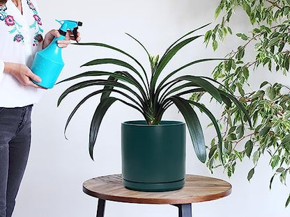 D'vine Dev 8 Inch Ceramic Planter Pot, Teal, 94-O-D-9 | Modern Cylinder Design, Drainage Hole & Saucer Included, Stable Structure, Elegant Home Accent - color: Teal, size: Medium