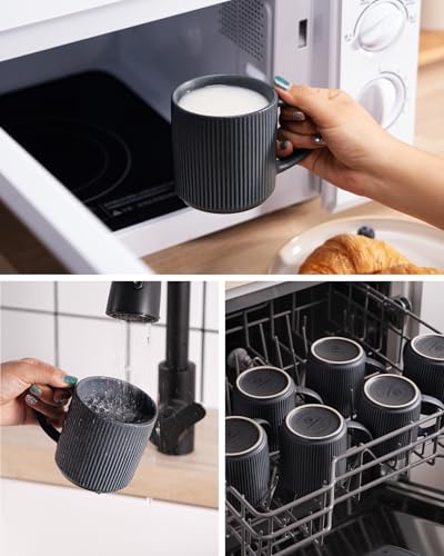famiware Coffee Mug Set of 4, Star 12 oz Ceramic Mugs Cups Set with Handle | Stoneware Stackable Catering Cup for Coffee, Tea, Cappuccino, Latte, Microwave & Dishwasher Safe, Matte White + Matte Black - color: Star-Matte White + Matte Black, size: 4 Count
