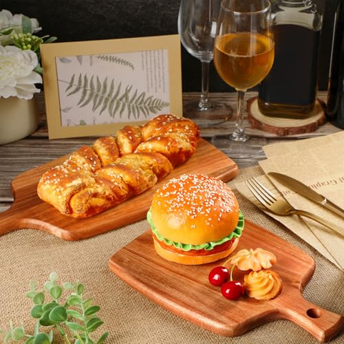 Kathfly 3 Pcs Acacia Wood Cutting Board with Handle Wooden Laser Kitchen Serving Charcuterie Board for Vegetables Meat Pizza Cheese Fruit Bread(17 x 7 Inch) - size: 17 x 7 Inch