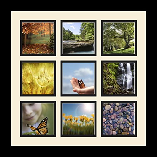 ArtToFrames Collage Photo Frame Single Mat with 9-4x4 Openings with Satin Black Frame and Blue Jay mat. - color: 9 - 4x4 - (2147), size: Blue Jay