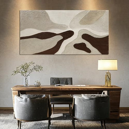 Hand-Painted Neutral Abstract Beige Art for LivingRoom Ready to Hang 24x48 - color: Brown, size: 48"L x 24"W