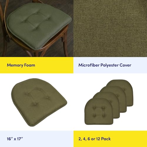 Sweet Home Collection Chair Cushion Memory Foam Pads Tufted Slip Non Skid Rubber Back U-Shaped 17" x 16" Seat Cover, 2 Count (Pack of 1), Army Green - color: Army Green, size: 2 Pack, style: Foam Pads