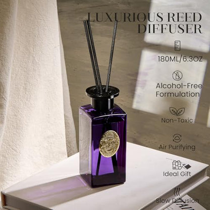 M&SENSE 6.3 oz Large Reed Diffuser Set | Lavender Eucalyptus Scent Oil Diffuser with Sticks | Hotel Collection Non-Toxic Essential Oil |for Bedroom Bathroom Living Room - color: Lavender Eucalyptus, size: 180ml
