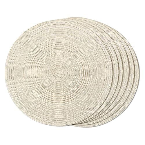 FunWheat Round Braided Placemats Set of 6 Easy Clean Place mats for Dining Tables Woven Heat Resistant Washable Table Mats 15 inches(Beige) - color: Multi Beige, size: 6pcs