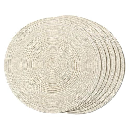 FunWheat Round Braided Placemats Set of 6 Easy Clean Place mats for Dining Tables Woven Heat Resistant Washable Table Mats 15 inches(Beige) - color: Multi Beige, size: 6pcs