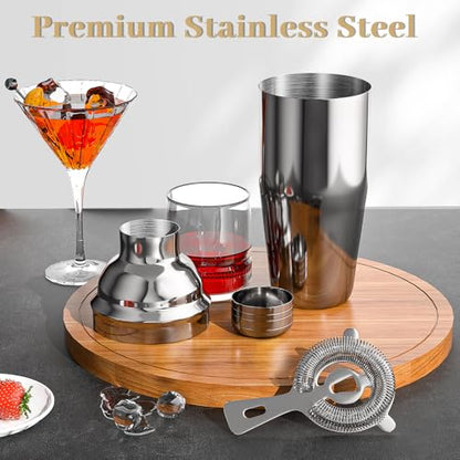 Vabaso 20-Piece Bartender Kit with Stand, Cocktail Shaker Set for Home Bar, 25oz Professional Stainless Steel Bar Tool Set with Cocktail Recipes Booklet, Christmas White Elephant Gifts for Adults Men