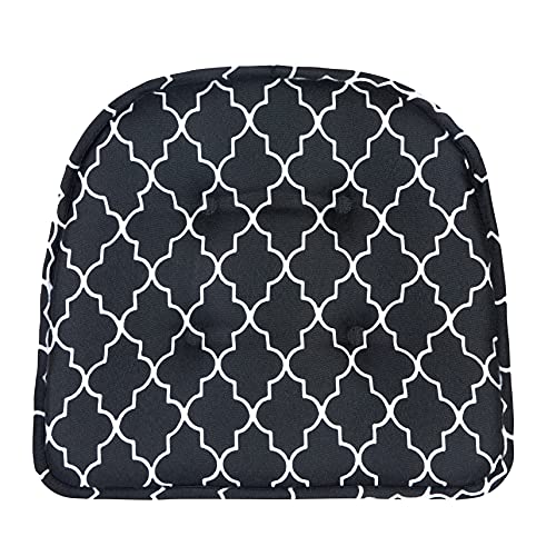 Non-Slip Chair Cushions, Assembled in USA, U-Shaped Skid-Proof Seat Pads for Dining Room, Kitchen, Office, 15"x16" - color: Geo Black, size: 2 Pack