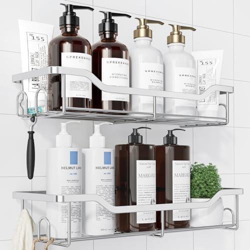 Kitsure Shower Caddy, Adhesive Shower Organizer, Large, Silver | Stainless Steel Shelf for Inside Shower, No Drill Bathroom Organizers and Storage, Home Decor Accessories - color: Silver, size: Large