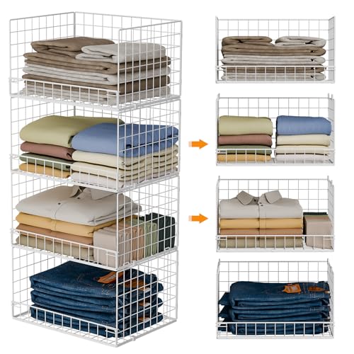 Yociyoga 4-Tier Stackable Closet Organizers and Storage Basket, Foldable Closet Shelf Organizer System, Space-Saving Clothes Storage Drawer Organizer for Wardrobe, White (Patent 30022416) - color: White, size: 11.8"x 15.7"x 34.6"(D*W*H)
