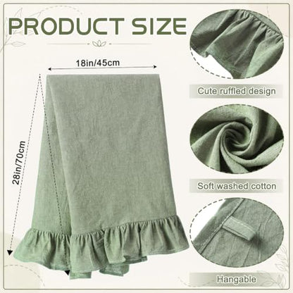 HunnmingRe Sage Green Kitchen Towels Set of 2, 100% Cotton Retro Ruffled Dish Towels 18"x28" Absorbent Tea Cloths for Farmhouse Charm, Drying Dishes, Entertaining Guests - color: Sage Green, style: Retro