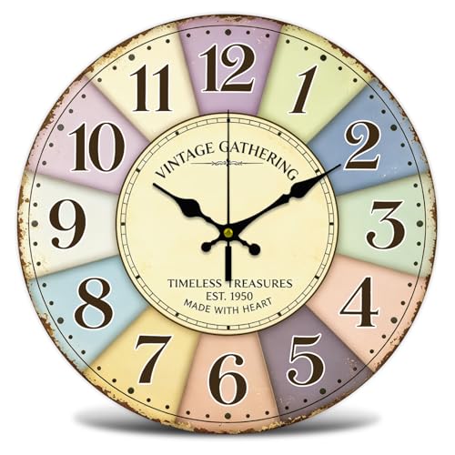 Vintage Farm Wall Clock Silent Non-Ticking 12" for Living Room Decor | 1 AA Battery Operated (not Included); Easy to Read; Keep Accurate Time; Vintage Rainbow; Kitchen Bedroom Indoor Use - color: Multicolored