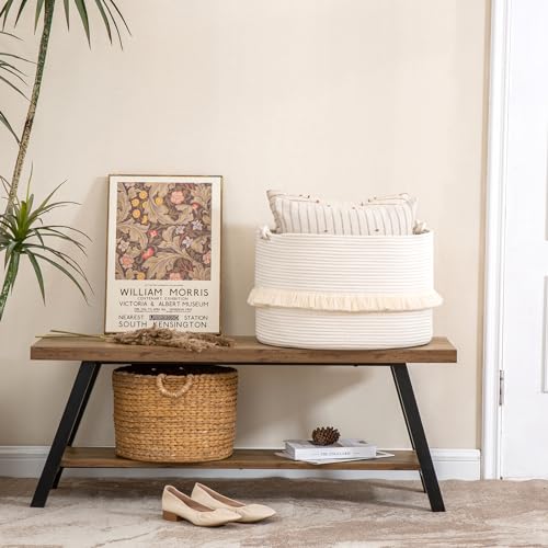 KAKAMAY Large Blanket Basket (20"x13"),Woven Baskets for storage Baby Laundry Hamper, Cotton Rope Blanket Basket for Living Room, Laundry, Nursery, Pillows, Baby Toy chest (White) | Extra Large Capacity,Blanket Storage | Laundry Basket | Natural Cotton Ro