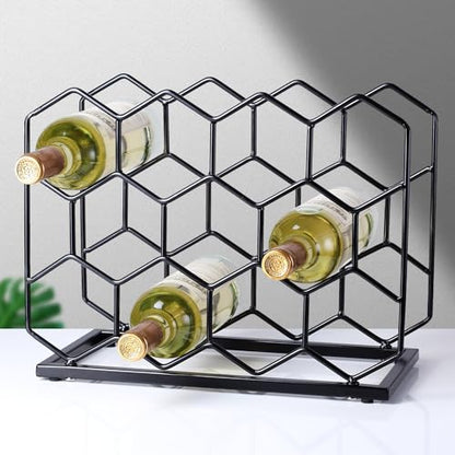 Countertop Wine Rack - 14 Bottle Freestanding Modern Gold Metal Small Wine Rack - Tabletop Wine Holder Stand for Cabinet, Pantry, Wine Bottle Storage - color: Black