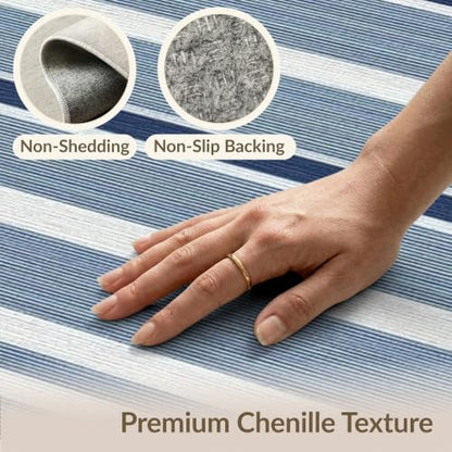 4'x6' Navy Blue Welcome Layered Beachy Front Washable Area Rug | Striped Nautical Design with Balanced Bands for Bedroom, Reading Nook, Pet Friendly & Non-Shedding - color: Blue White/Pattern 3, size: 4' x 6' (Rectangular)
