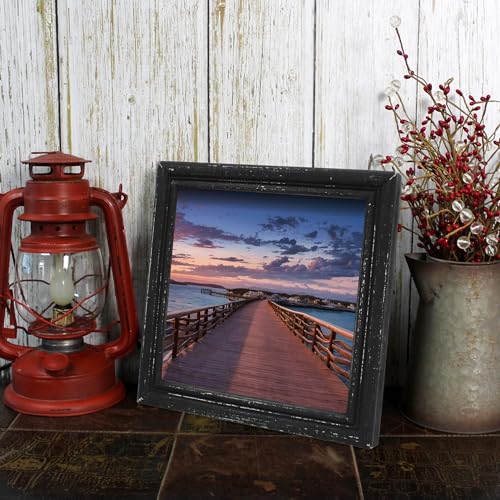 8x8 Picture Frame Made of Solid Wood High Definition Glass Rustic Antique Designs Small Photo Frame for Tabletop Display and Wall Mounting, Distress Black - color: Distress Black B, size: 8" X 8"