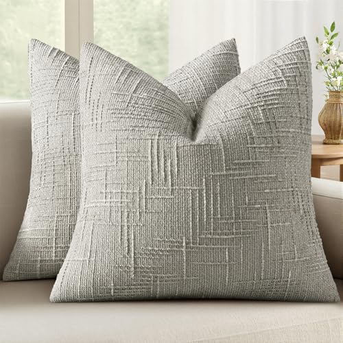 MIULEE Chenille Textured Throw Pillow Covers Light Grey 18x18 Set of 2 | Slubby Decorative Pillows, Boho Farmhouse Home Decor, Modern Neutral Cushion Covers for Couch Sofa Bed Living Room - color: Light Grey, size: 18" x 18" (Pack of 2)