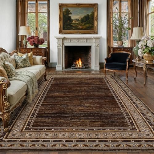 Neutral Rugs for Living Room 9x12 Washable Non Slip Modern Solid Area Rug, Stain Resistant Bordered Soft Carpet, Neutral Foldable Floor Rugs for Bedroom, Dining Room, Nursery, Red Brown | Non Slip Low Pile Stain Resistant Bordered Foldable Soft Textured S