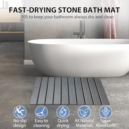 Foldable Stone Bath Mat Quick Drying Diatomaceous Earth Rubber Backing | 23.6 x 15.4 inch, Non-Slip Shower Mat, Super Absorbent, Easy to Clean, Bathroom Mat, Kitchen Rug, Water Absorbent Mat - color: Dark Grey