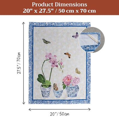 Maison d' Hermine Kitchen Towels Set of 3 Reusable 100% Cotton 27.50" x 20" | Cloth Tea Dish Towels Absorbent with Hanging Loop for Kitchen Dining Party Wedding Hotel Home Spring Summer - Canton - color: 002 - Canton