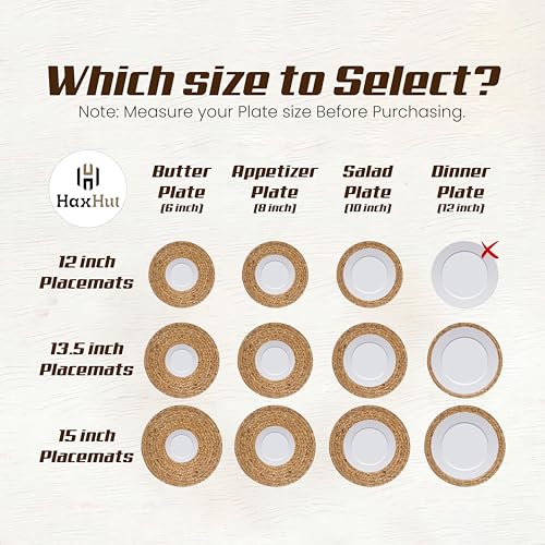 Round Woven Placemats Set of 4, Wicker Placemats for Dinner Plates | 13.5 Inch Natural Rattan Boho Style Braided Place Mats, Non-Slip, Heat Resistant, Dining Table Chargers with Bag for Storage - style: 13.5" Pack of 4