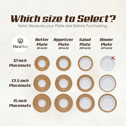 13.5” Woven Placemats, Round Rattan Placemats Set of 6, Natural Wicker Chargers for Dinner Plates, Heat Resistant, Easy to Clean, and Non-Slip – Elegant and Practical Addition to Your Dining Table - style: 13.5" Pack of 6