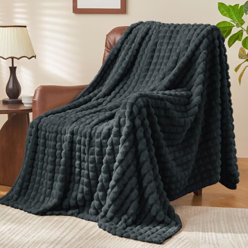 BEDELITE Upgrade Black Fleece Throw Blanket for Couch, 50x60 Inches | Soft Warm Fuzzy Fluffy Blanket for Bed Sofa, Lightweight Plush Cozy Blankets for Home Room Decor, Gift for Women, All Season - color: Bluish Black, size: Throw(50"x60")