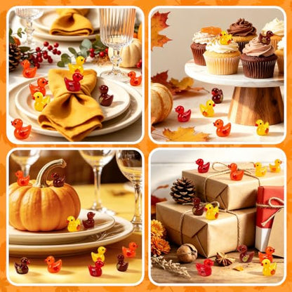 JUNEBRUSHS 50Pcs Fall Mini Resin Ducks Thanksgiving Miniature Figures | Autumn Ducks with Pumpkin,Acorn,Maple Leaf Designs,for DIY Crafts,Dollhouse Decor, Party Favor Gifts - style: Autumn Duck Style
