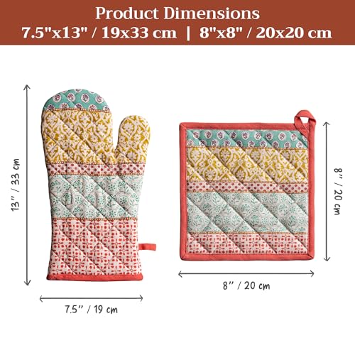 Maison d' Hermine 100% Cotton Oven Mitt & Pot Holder Set (7.5"x13" & 8"x8") | Heat Resistant BBQ Cooking Gloves with Loop Baking Grilling Kitchen Hotel Home Farmhouse Spring Summer - Provence - color: 002 - Provence, size: 7.5" x 13" & 8" x 8" (Oven Mitt