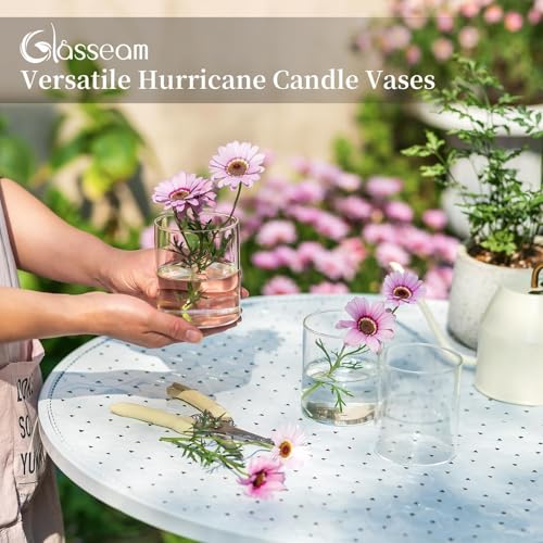 Glasseam Cylinder Vases for Centerpieces, 6Pcs Clear Glass Vase for Flowers | Hurricane Pillar, Floating Candle Holder, Modern, Small Home Decorations, Table Centerpieces, Wedding, Party, 4In - size: 4In