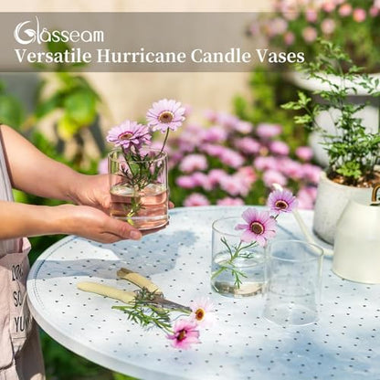 Glasseam Cylinder Vases for Centerpieces, 6Pcs Clear Glass Vase for Flowers | Hurricane Pillar, Floating Candle Holder, Modern, Small Home Decorations, Table Centerpieces, Wedding, Party, 4In - size: 4In