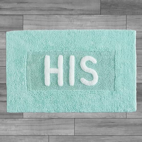 Cotton Bath Rug - Soft Cotton Bath Mat - Bathroom Decor - Water Absorbent and Machine Washable - Measures 21"x34" - His- Aqua Blue - color: Aqua, size: 1'9" x 2'10" (Rectangular), style: His
