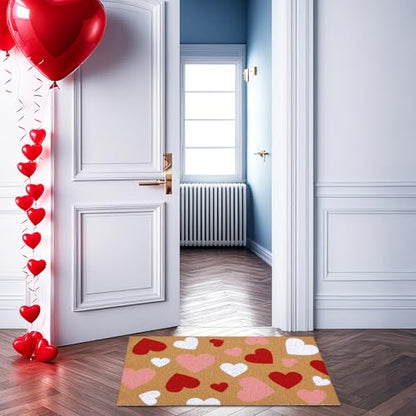 Duraaamo Valentine Coir Door Mat Welcome Doormat Red Pink White Heart Pattern Non Slip for Outdoor Entrance Front Porch Entryway Decor - style: Heart