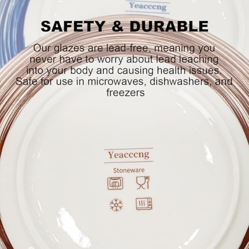 Yeacccng Bohemian Pasta Bowls Set of 6, 8.5 Inch 35 Oz Ceramic Serving Bowls, Brown Color Block Design, Lead-Free Cadmium-Free, Dishwasher Microwave Oven Safe, Scratch-Resistant Salad Soup Bowls - size: 8.5 inch pasta bowl (Brown*6)
