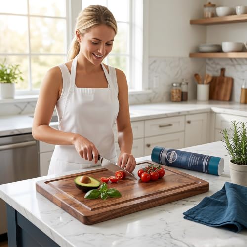 Walnut Wood Cutting Board with Juice Groove - Reversible Butcher Block, 17x13 Inch Large Charcuterie Board for Meat, Cheese, Bread - Non-Slip Kitchen Gift - size: 17"L x 13"W x 1"T