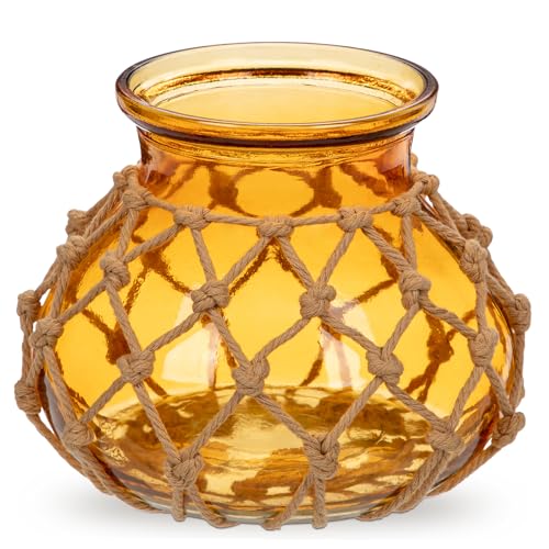 Hollyone Amber Glass Vase with Cotton Rope Cover Woven Round Glass Vase Decorative Flower Bottle Modern Vase for Table Centerpiece Farmhouse Wedding Home Decor - color: Amber