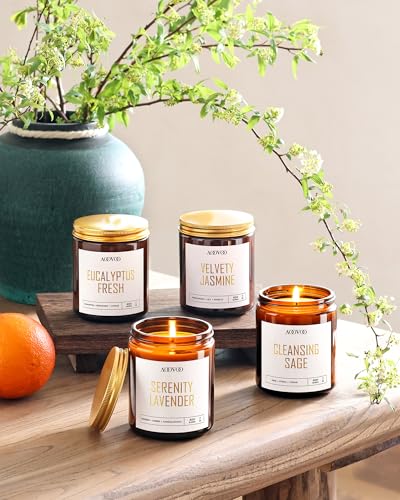 AOOVOO Candle Set - 4PC Scented Candles, 28 oz Soy Candles, Soy Candle for Home Scented, Sage/Jasmine/Eucalyptus/Lavender - style: Sage/Jasmine/Eucalyptus/Lavender