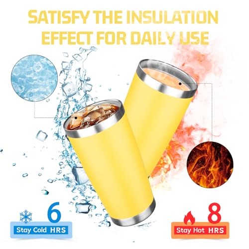 20oz Tumbler with Lid Double Wall Vacuum Insulated Travel Coffee Mug Stainless Steel Thermal Cup Powder Coated Sturdy Coffee Tumbler for Hot and Cold Beverage (Yellow,1) - color: Yellow, size: 20 Ounces (1 Pack)