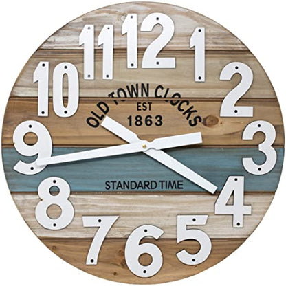 30" Wooden Multi-Color Maritime Coastal Beach Large Number Wall Clock (Blue, 30 inch) - color: Blue, size: 30 inch