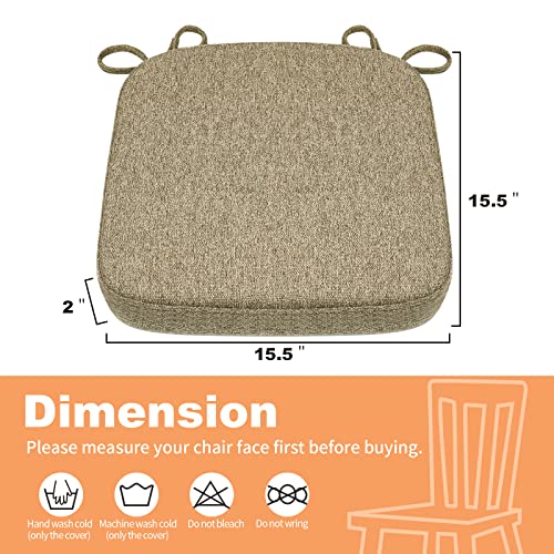 SINOSSO Memory Foam Chair Cushion for Folding Chair 1 Pcs, Thickened 2" Square Kitchen Chair Pad with Ties, Indoor Non-Slip Dining Chair Seat Cushion (1 Piece, Linen) - color: Light Brown