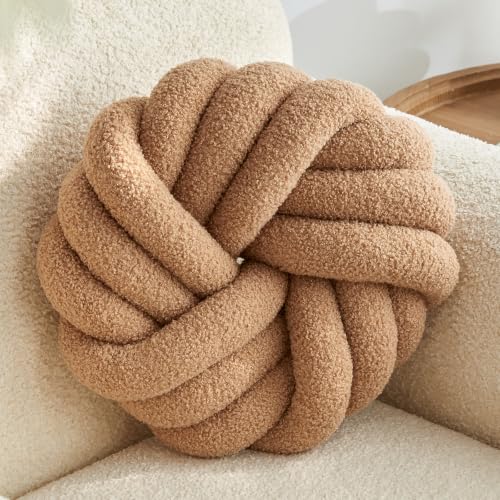 Knot Pillow,Khaki Decorative Pillows 13.7" | Round Throw Pillow,Boucle,PP Cotton Fill,Knotted Design,Simple Modern,Nordic Style,for Couch Sofa Bedroom - color: Khaki
