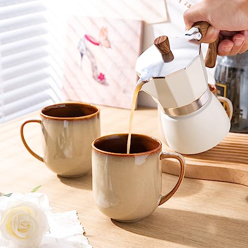 LERATIO Ceramic Coffee Mugs Set of 6,12oz Handmade Coffee Mugs Set | Large Handle for Cappuccino/Latte/Tea/Hot Cocoa,Oven &Dishwasher & Microwave Safe-Khkai - color: reactive glaze-1
