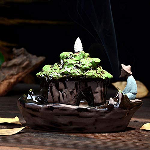 Guilin Landscape Backflow Incense Burner Incense Cone Sticks Holder Porcelain Handmade Beautiful Scene Prefect Gift for Aromatherapy Ornament Home and Office Decor