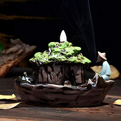 Guilin Landscape Backflow Incense Burner Incense Cone Sticks Holder Porcelain Handmade Beautiful Scene Prefect Gift for Aromatherapy Ornament Home and Office Decor