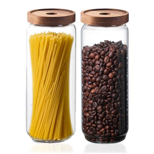 Glass Jars with Airtight Wood Lids - 57 OZ Large Tall Kitchen Pantry Storage Containers, Decorative Canister for Pasta, Spaghetti, Fusilli, Noodles, Coffee Beans, Oats, Cereal, Tea, Nuts, Set of 2 - color: 57 oz (Set of 2)