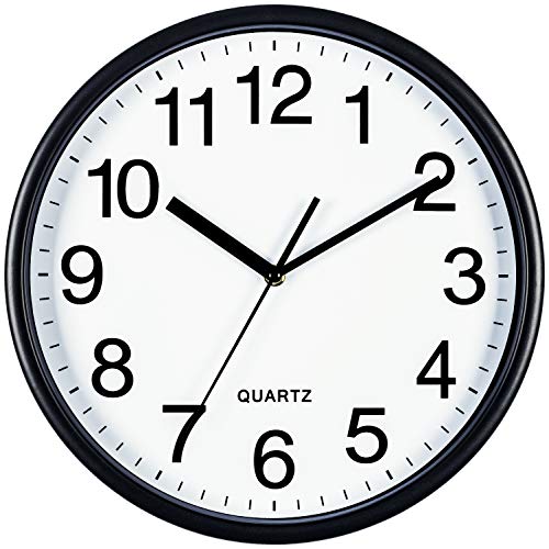 Bernhard Products Black Wall Clocks Large 13 Inch, Silent Non Ticking 2 Pack, Quality Quartz Battery Operated Round Easy to Read Home/Office/Business/Classroom/School Clock - color: Black, size: 13 Inch - 2 Clocks