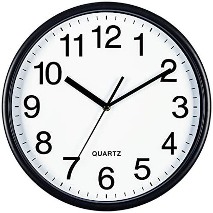 Bernhard Products Black Wall Clock, Large 13-Inch Silent Non Ticking Quartz Battery Operated Round Easy to Read Classroom/Home/School/Office Clock - size: 13 Inch