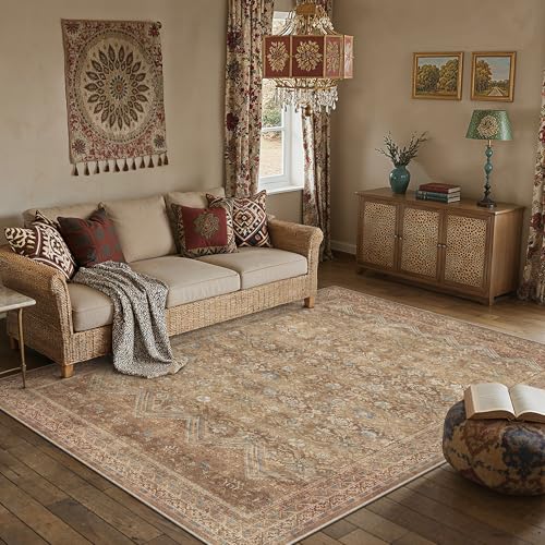 5x7 Area Rugs Red Brown Washable Rug | Living Room Rug,Vintage Rug,Bedroom,Dining Room,Office,Farmhouse,Non Slip,Low Pile,Soft,Distressed - color: Red Brown, size: 5' x 7' (Rectangular)