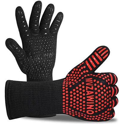 BBQ Grill Gloves, 1472°F Heat Resistant | Non-Slip Silicone, Washable, Long Protection for Kitchen, Cooking, Grilling, Baking