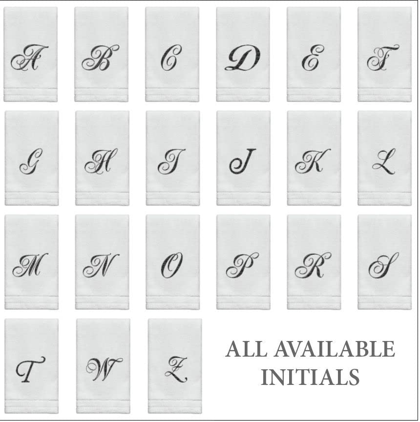 Personalized Initial Fingertip Towels - 2 Pack 11x18 - Black Embroidery On White Towel, Modern Monogrammed Towels, Great Personalized Initial Gift for Women, Teachers, Friends, Bridesmaids Initial A - color: A